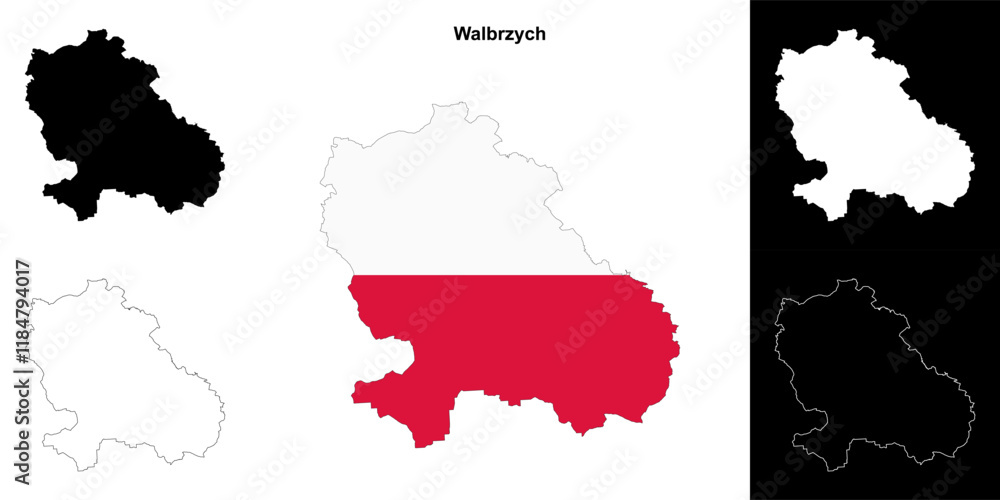 Fototapeta premium Walbrzych county outline map set
