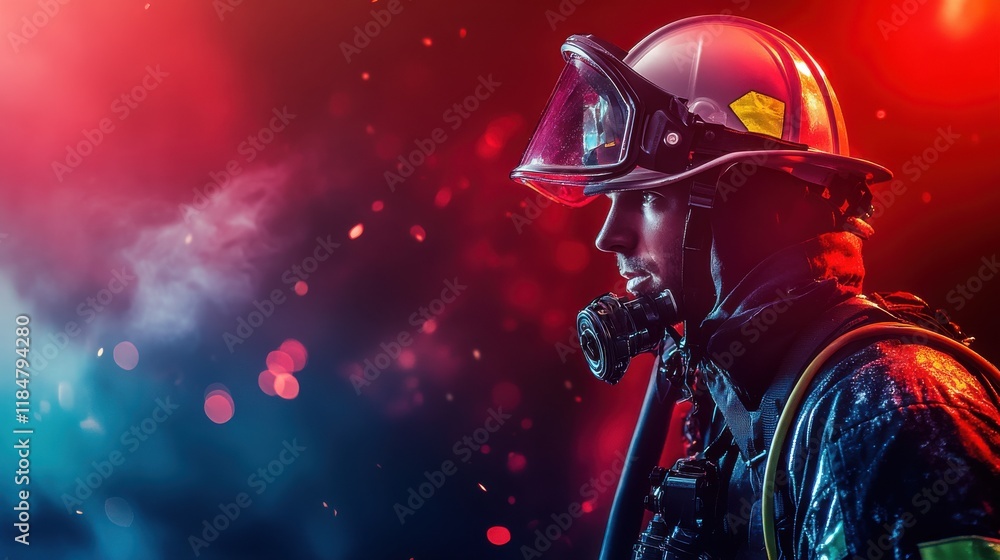 Firefighter in Helmet During Training Drill Firefighter in Helmet During Training Drill
