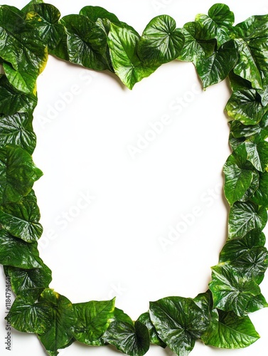 Lush Green Leaves Frame White Background