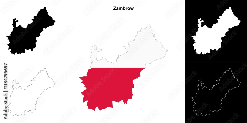 Fototapeta premium Zambrow county outline map set