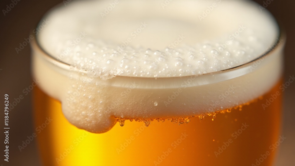 A macro shot of beer foam, capturing the delicate bubbles and creamy texture, emphasizing the refreshing quality of beer for National Beer Day. A macro shot of beer foam, capturing the delicate bubbles and creamy texture, emphasizing the refreshing quality of beer for National Beer Day.