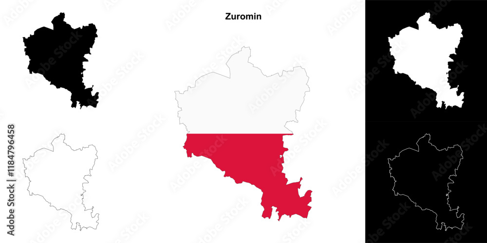 Fototapeta premium Zuromin county outline map set