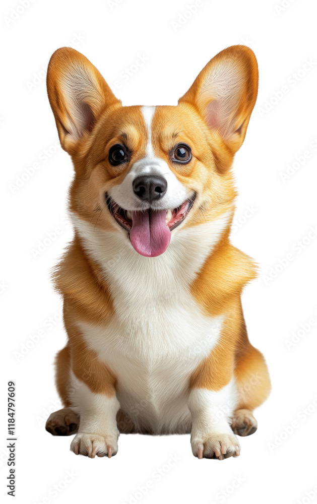 Joyful corgi with tongue out high fidelity portrait indoor environment close-up view pet isolated on transparent background png Joyful corgi with tongue out high fidelity portrait indoor environment close-up view pet isolated on transparent background png