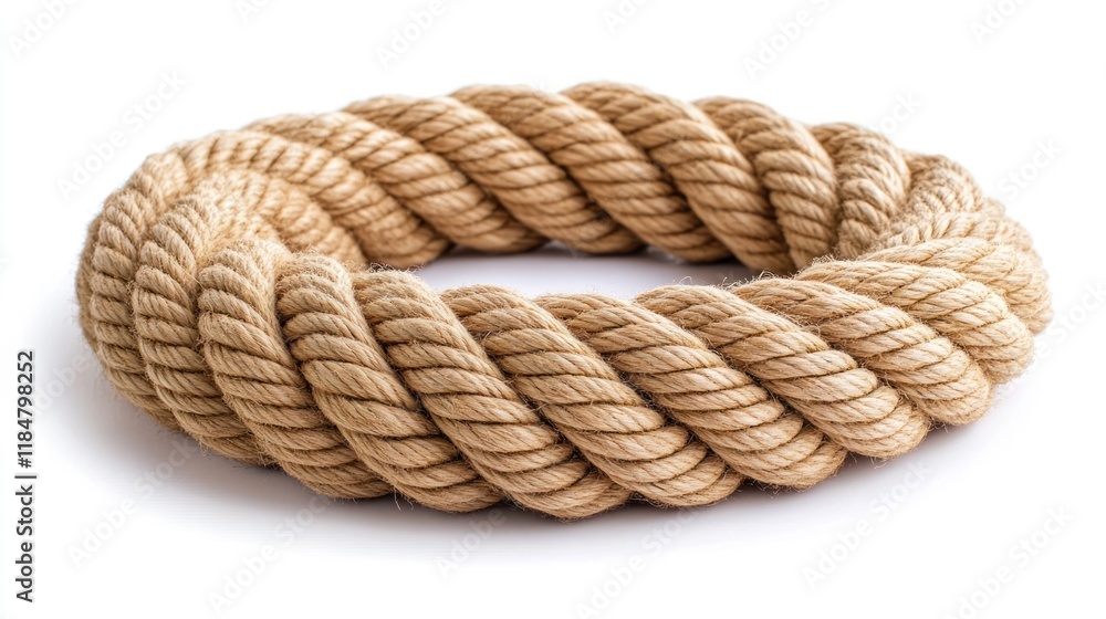 Coiled nautical rope circle, white background, studio shot, nautical design Coiled nautical rope circle, white background, studio shot, nautical design