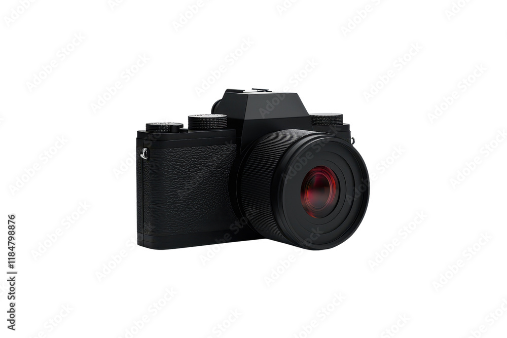 A sleek black digital camera with red lens detail, showcasing modern design and technology. Ideal for photography enthusiasts and professionals seeking high quality equipment A sleek black digital camera with red lens detail, showcasing modern design and technology. Ideal for photography enthusiasts and professionals seeking high quality equipment