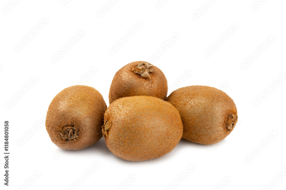 Kiwi isolated on white background. Whole fruit and slices pieces of kiwi on white background. fresh ripe juicy kiwi. Tropical fruit. Organic fruit.