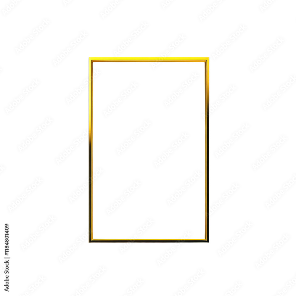 A sleek, elegant gold picture frame with shiny finish, perfect for displaying art or photographs, set against plain background A sleek, elegant gold picture frame with shiny finish, perfect for displaying art or photographs, set against plain background