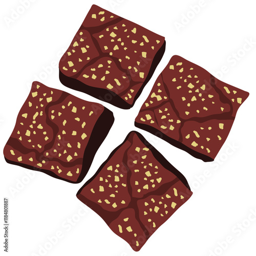 Top view of brownie pieces,  Pieces of chocolate brownies.