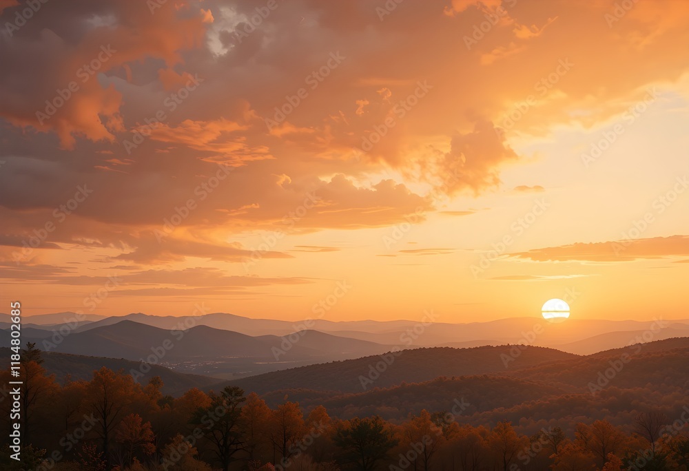 Orange and gold sunset over an autumn forest Orange and gold sunset over an autumn forest