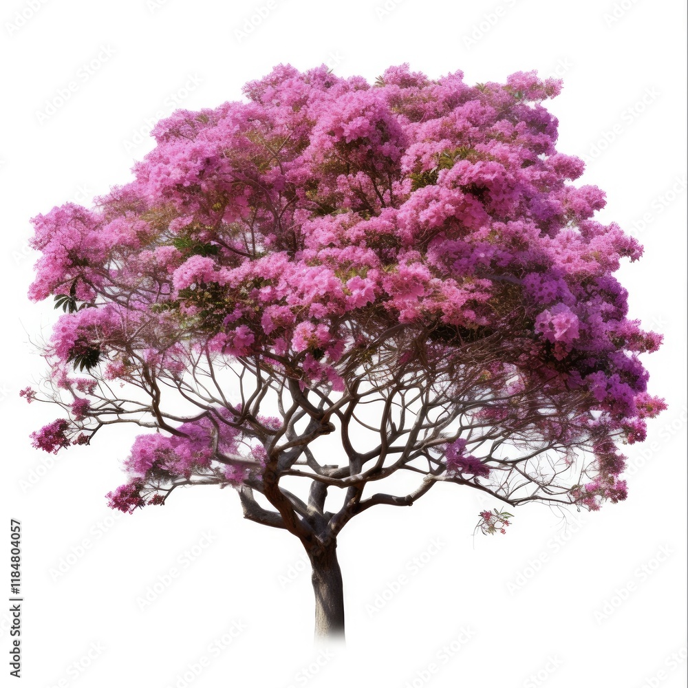 Obraz premium Beautiful Blooming Lagerstroemia Speciosa Tree with Pink and Purple Flowers on White Background for Garden Botany and Floral Beauty