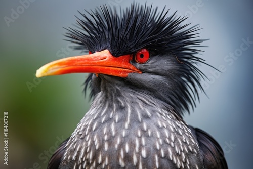 Black Inca Tern Closeup: Wildlife Photography of Standing Bird with Beautiful Feathers and Beak in Ecuador photo