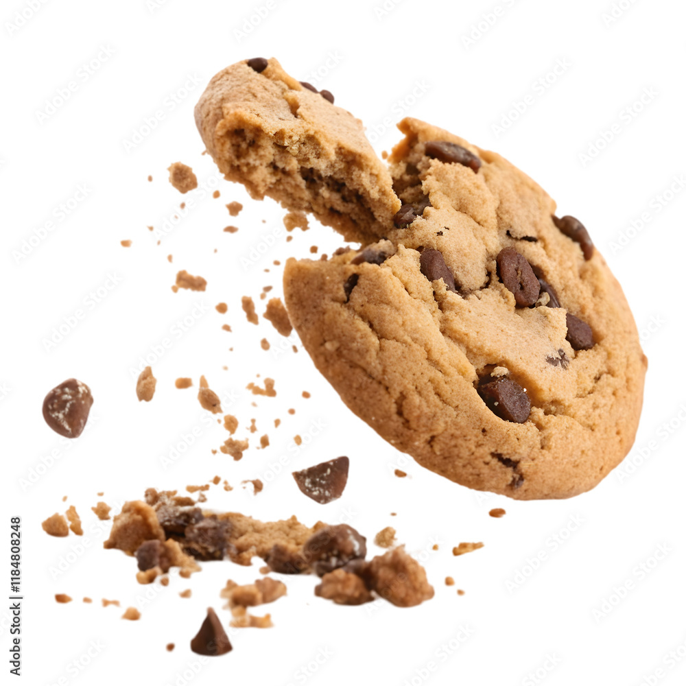 falling chocolate cookie on transparent background falling chocolate cookie on transparent background