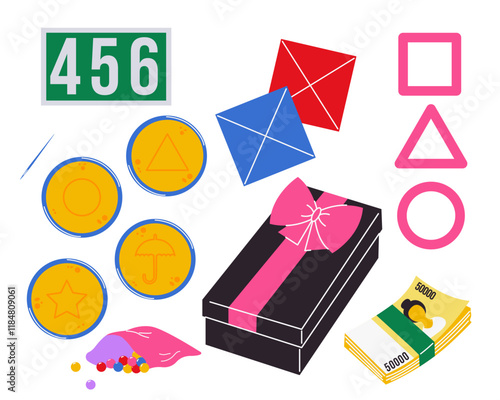 Elements of south Korean tv show.. Popular game symbols. Wide gaming concept. Set of vector illustration