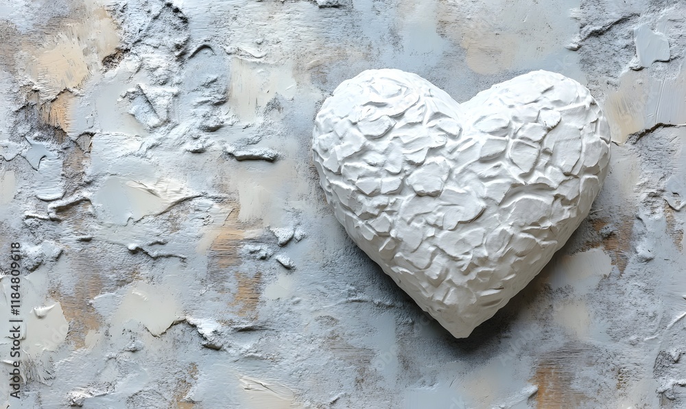 Obraz premium White textured heart on a grey background.