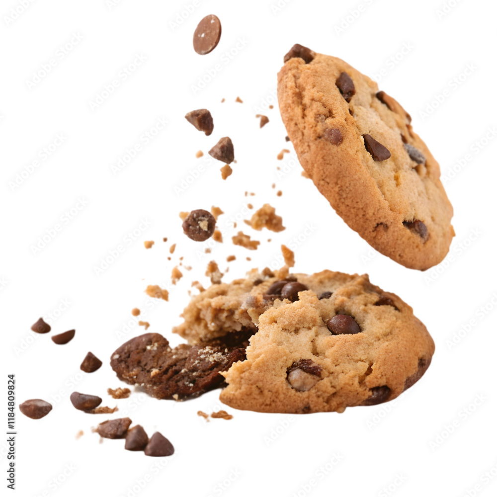 falling chocolate cookie on transparent background falling chocolate cookie on transparent background