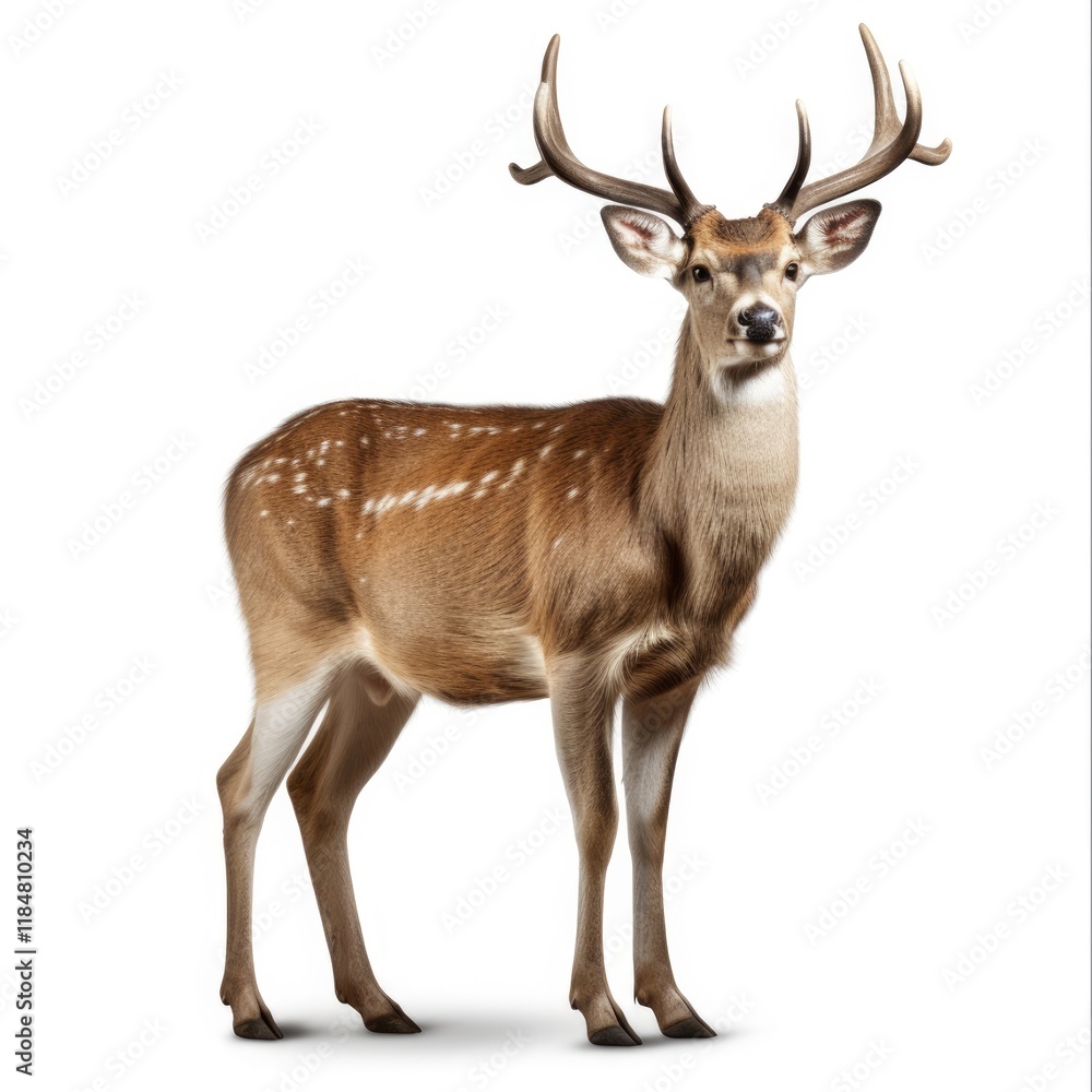 Buck Deer- Isolated Mammal with Clipping Path and Beautiful Antlers Standing in a White Background Buck Deer- Isolated Mammal with Clipping Path and Beautiful Antlers Standing in a White Background