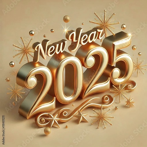 Celebrate New Year 2025 with Beautiful Gold 3D Realistic Text Rendering for Festive Design
 photo