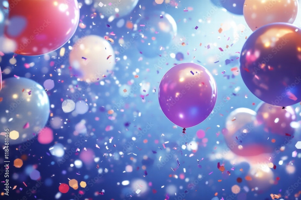 Colorful balloons and sparkling confetti create a joyful atmosphere for festive celebrations during evening events. Generative AI Colorful balloons and sparkling confetti create a joyful atmosphere for festive celebrations during evening events. Generative AI