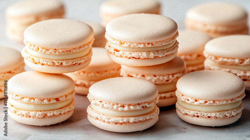 Stack of Pastel-Colored Macarons on Neutral Background Stack of Pastel-Colored Macarons on Neutral Background