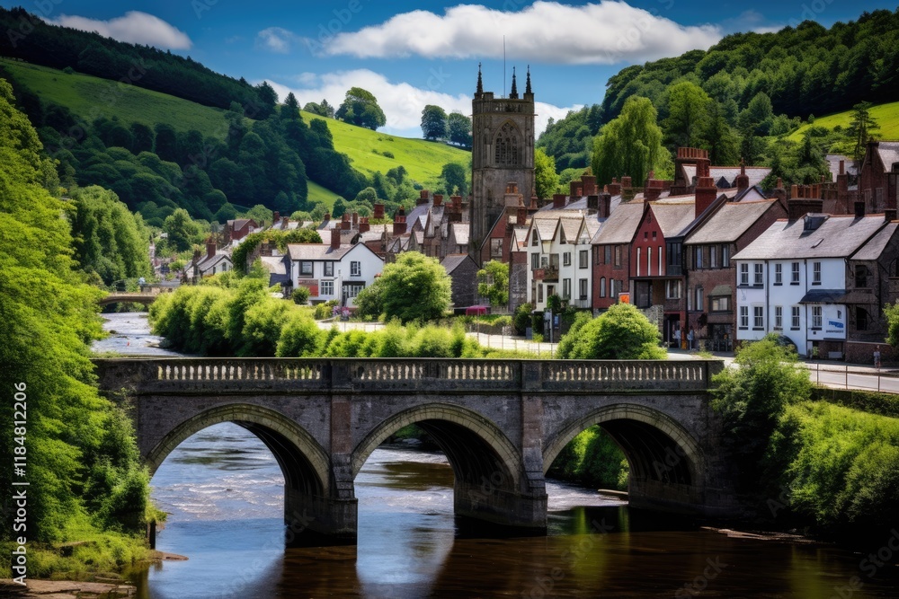 Obraz premium Discovering Llangollen: Uncovering the Historic and Beautiful Welsh Town on the Banks of the Dee River