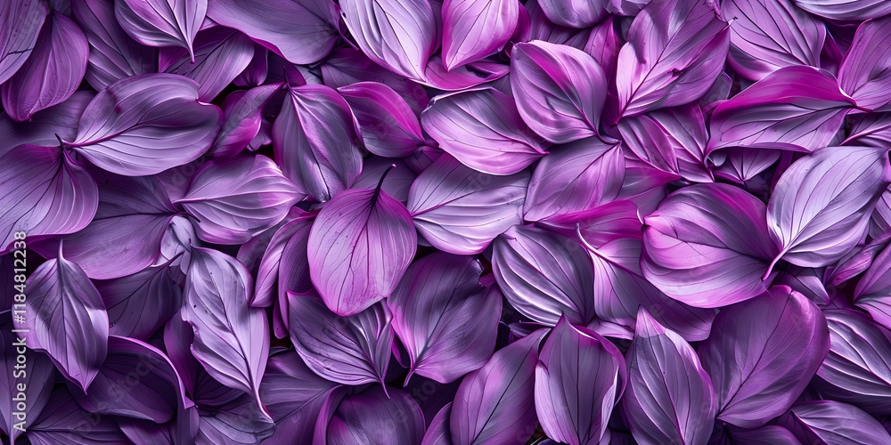 Purple flower petals with delicate, vibrant hues, accompanied by lush green leaves, creating a serene and natural aesthetic. Purple flower petals with delicate, vibrant hues, accompanied by lush green leaves, creating a serene and natural aesthetic.
