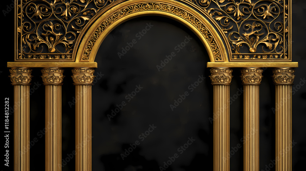 Naklejka premium Golden ornamental arch with columns. cut out on transparent. Dewlight. Illustration