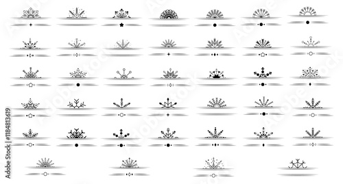 Snowflake line border set. Vector illustration.