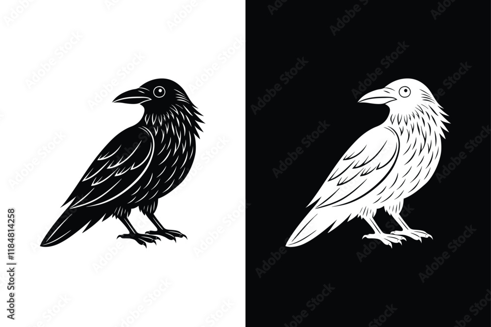 Fototapeta premium Raven icon vector on White Background ,Vector Art Illustration on white background.