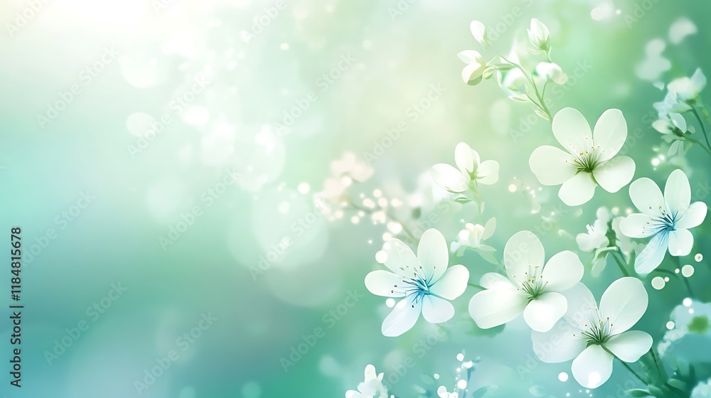 Delicate White Blossoms on a Soft Green Background Delicate White Blossoms on a Soft Green Background