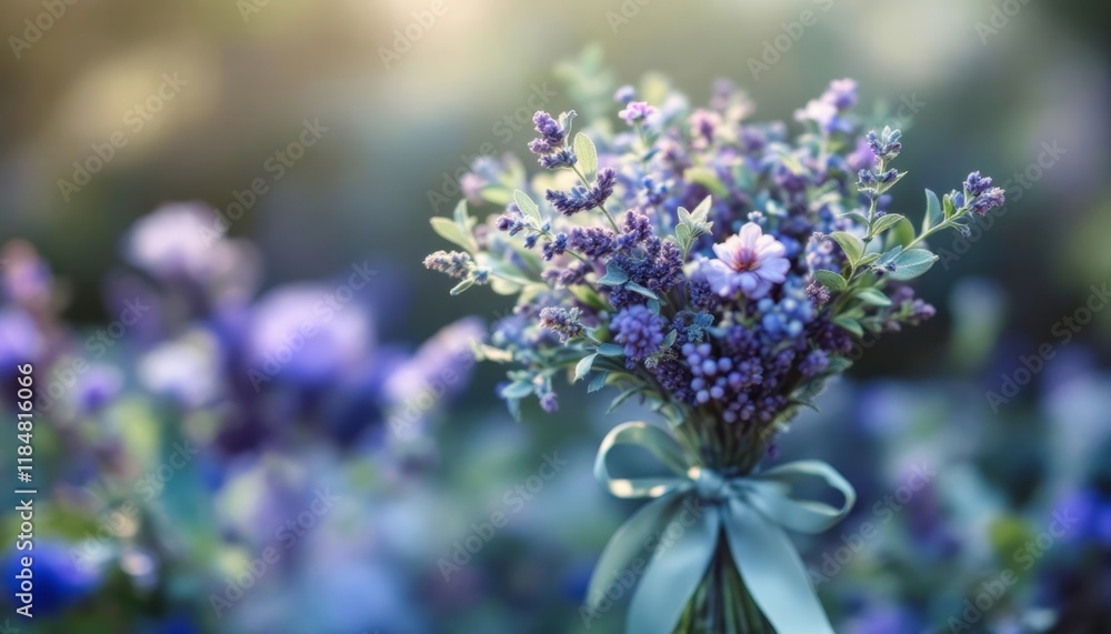 Delicate bouquet of purple and blue wildflowers, tied with a light blue ribbon. Perfect for springtime or wedding themes. Delicate bouquet of purple and blue wildflowers, tied with a light blue ribbon. Perfect for springtime or wedding themes.