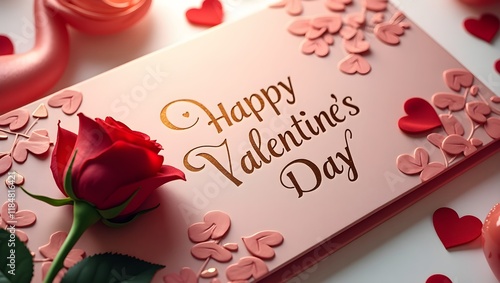 Romantic Elegance: Heartfelt Wishes on a Charming Valentine's Day Card with a Beautiful Rose & Ribbon