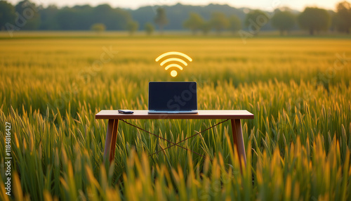 Minimalist Desk in Serene Field