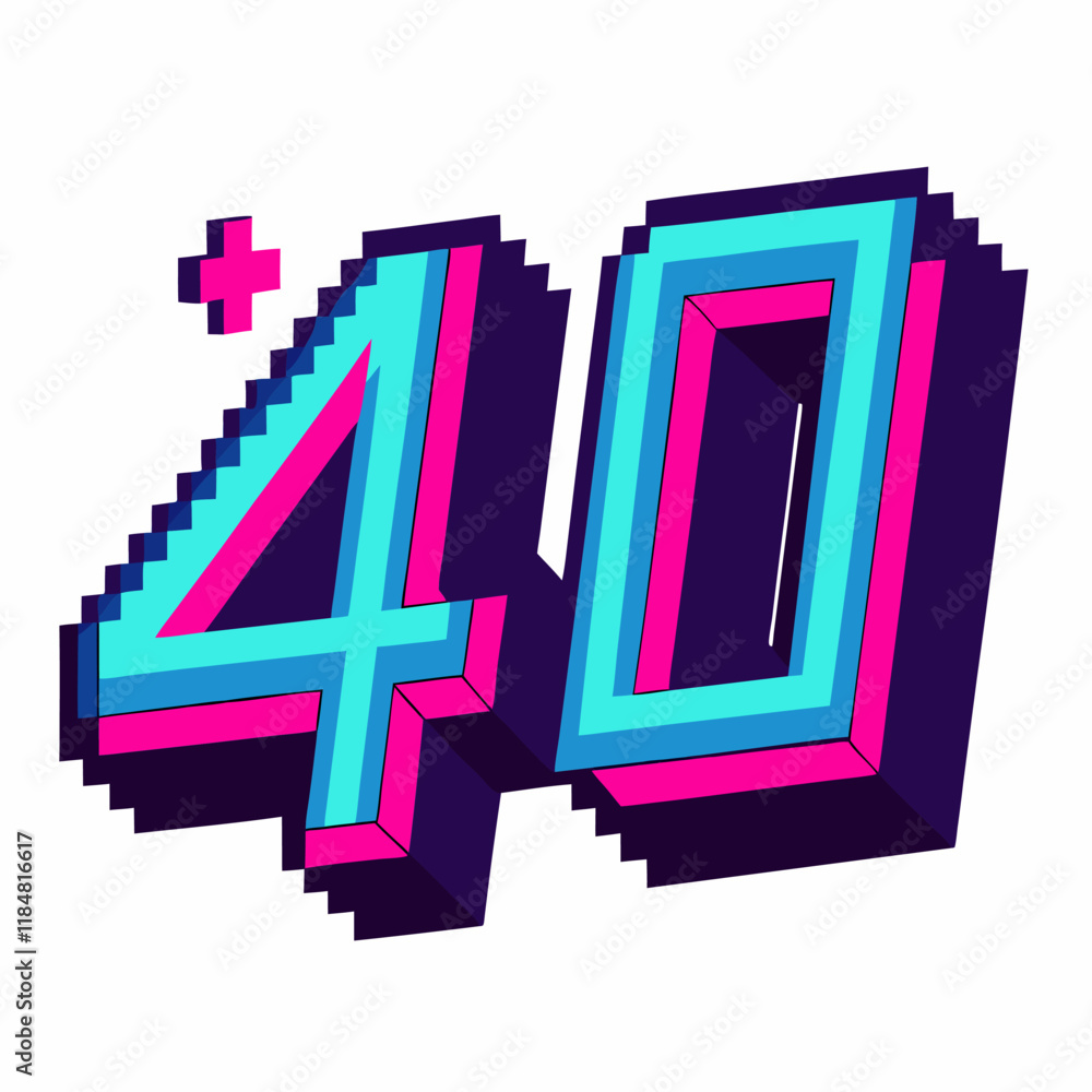 Bold Retro Style Plus Forty Graphic in Vibrant Blue and Pink Design Bold Retro Style Plus Forty Graphic in Vibrant Blue and Pink Design