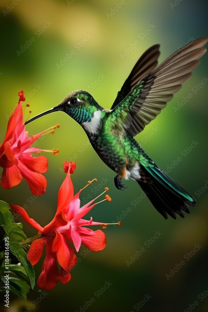 Fototapeta premium Flight of Beauty: Jamaica's National Bird - The Green Swallowtail Hummingbird (Doctor Bird)