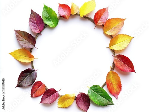 Colorful autumn leaves arranged in a circle