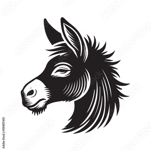 Vintage Black and White Donkey Head Profile Stock Photo