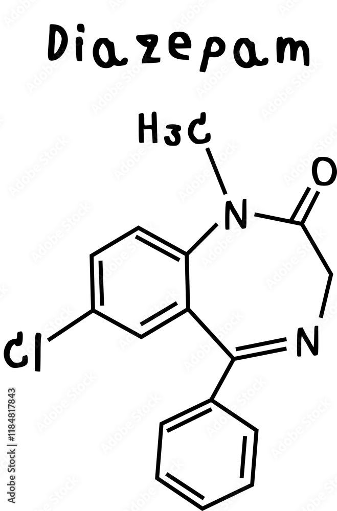 Fototapeta premium diazepam or chemical structure of diazepam isolate vector on transparency background