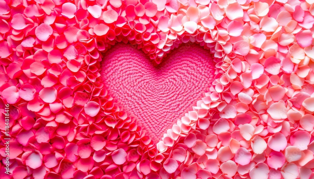 Obraz premium Heart-shaped arrangement of pink petals, a romantic and beautiful image perfect for Valentine's Day or other celebrations of love.