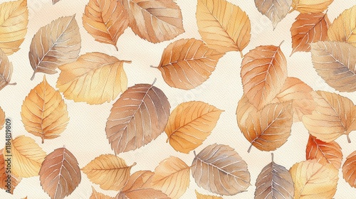 Wallpaper Mural Autumnal watercolor leaf pattern, beige background Torontodigital.ca
