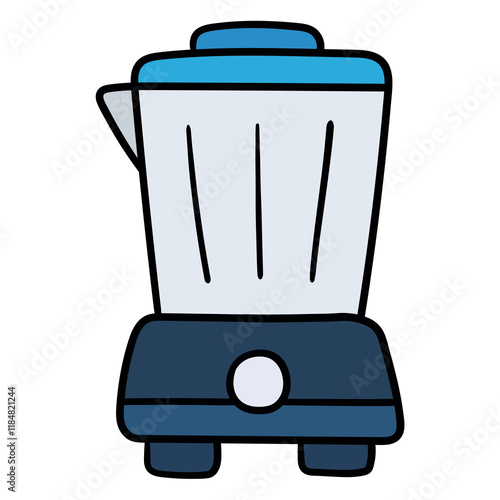 Hand drawn cartoon blue blender icon on white background.