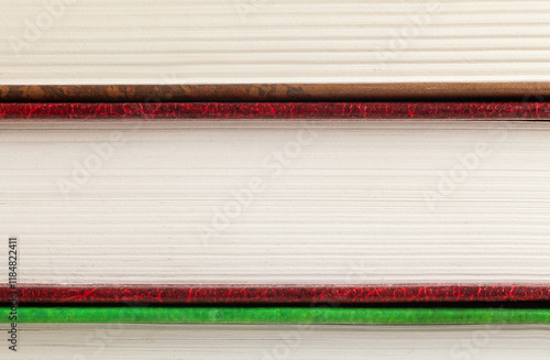 Macro photo of closed book pages, paper texture from the front, background