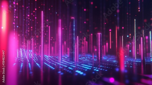 Abstract background with neon equalizer bars and soun