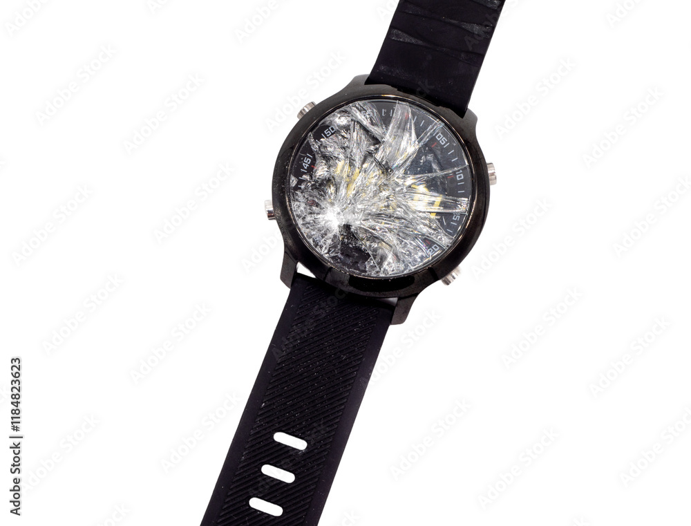 Smart watch with broken display on transparent background isolated