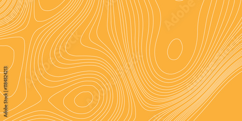 Abstract topographic relief map background with curve white lines and light orange contour design, modern terrain map topography background vector illustration with white lines on orange background.