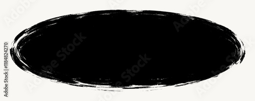 Grunge black vintage oval paint stain silhouette with torn edges. Rough edges oval frame vector. Vector frame for stickers, banners on light background.