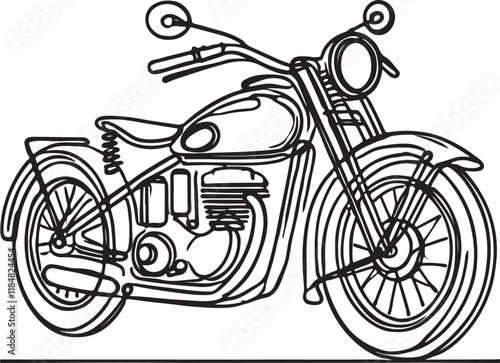 Stylish Retro Motorcycle Line Drawing. Vector Graphic Design