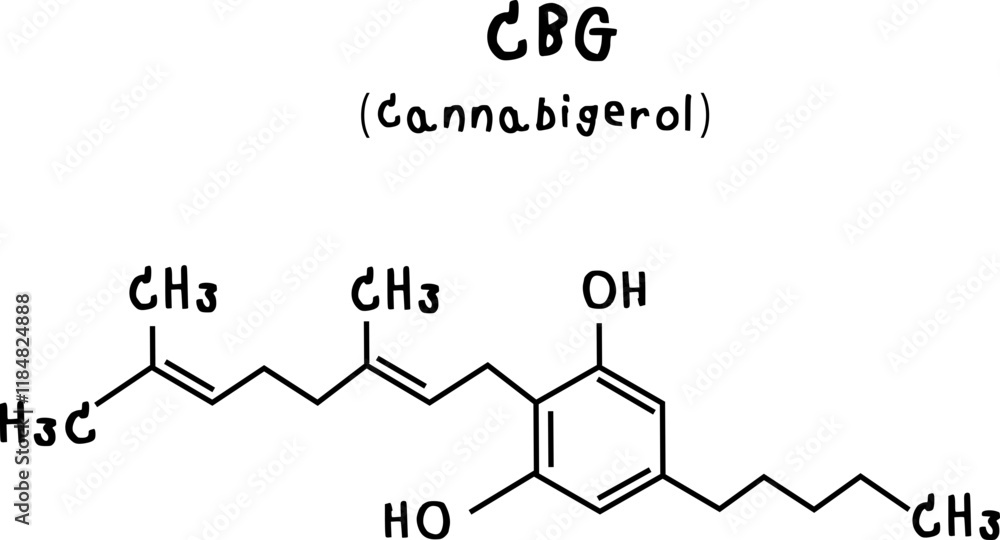 CBG or cannabigerol or chemical structure of CBG cannabigerol isolate vector on transparency background CBG or cannabigerol or chemical structure of CBG cannabigerol isolate vector on transparency background