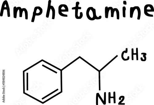 Amphetamine or chemical structure of Amphetamine isolate vector on transparency background