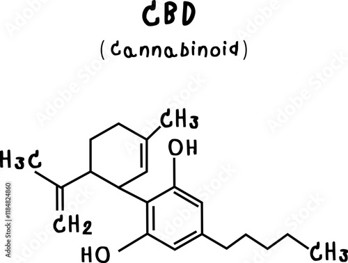 CBD or cannabinoid or chemical structure of CBD cannabinoid isolate vector on transparency background