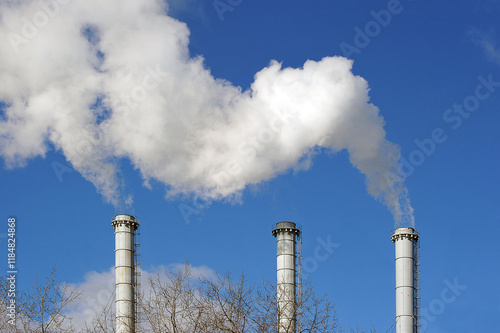 boiler room pipes on a blue sky background